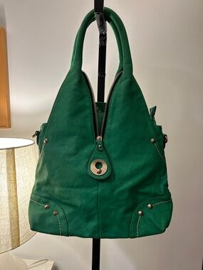 Emerald Green vinyl Shoulder Bag with Accent Hardware